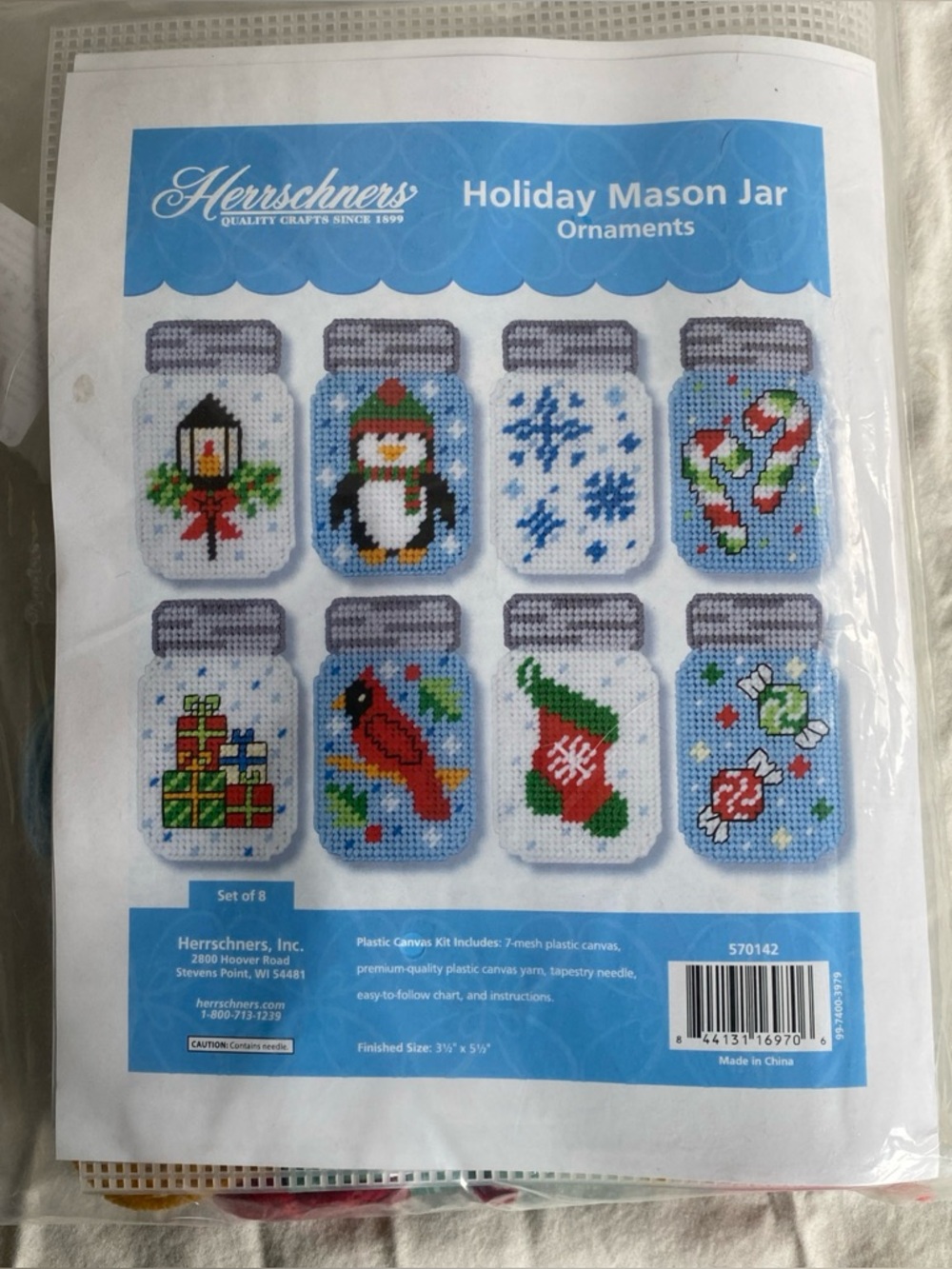 Herrschners® Holiday Mason Jar Ornaments Plastic Canvas Kit NEW